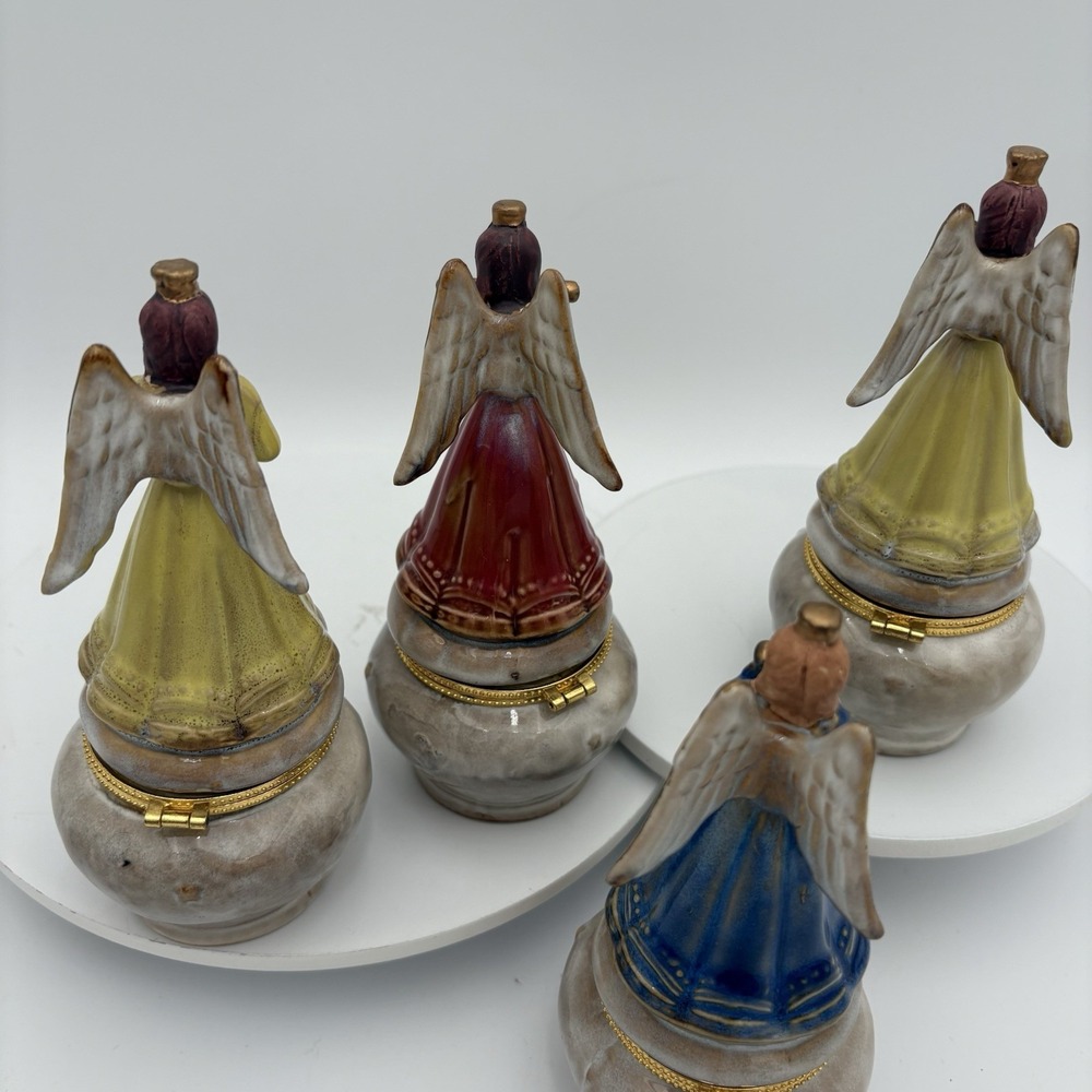 Set Of 4 Angel Trinket Box‎ with Instrument and Stars Hinged 6" Tall Vintage - Picture 11 of 15